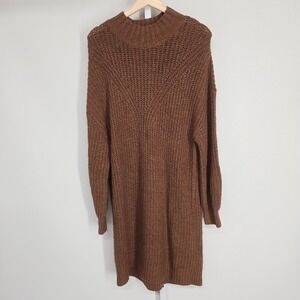 Old Navy Women's Size L‎ Brown Knit Mock Neck Sweater Dress Recycled Materials